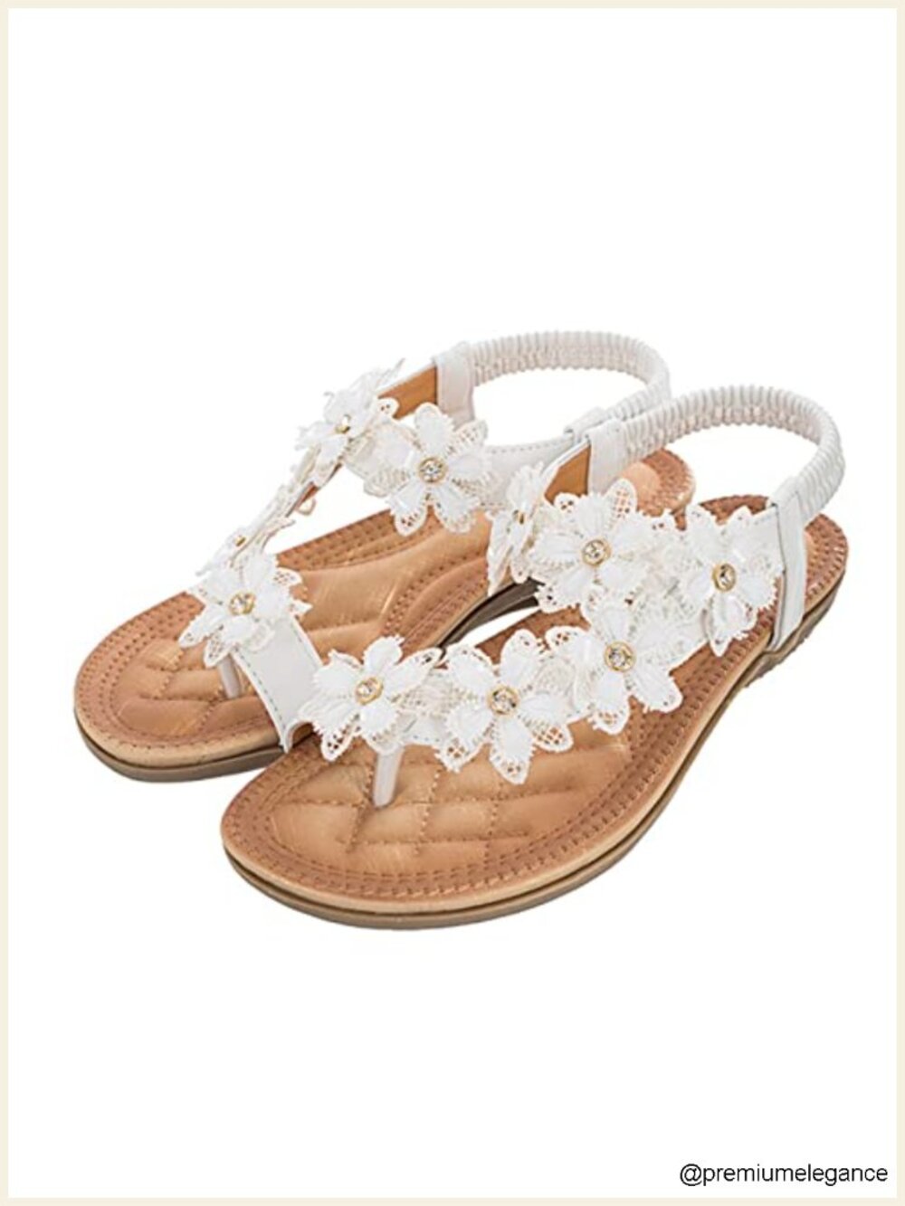 Women's Flat Sandals Thong Slip On Elastic Ankle Strap Rhinestone Boho Beach